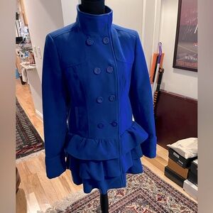 Xhilaration royal blue ruffled pea coat. Size large